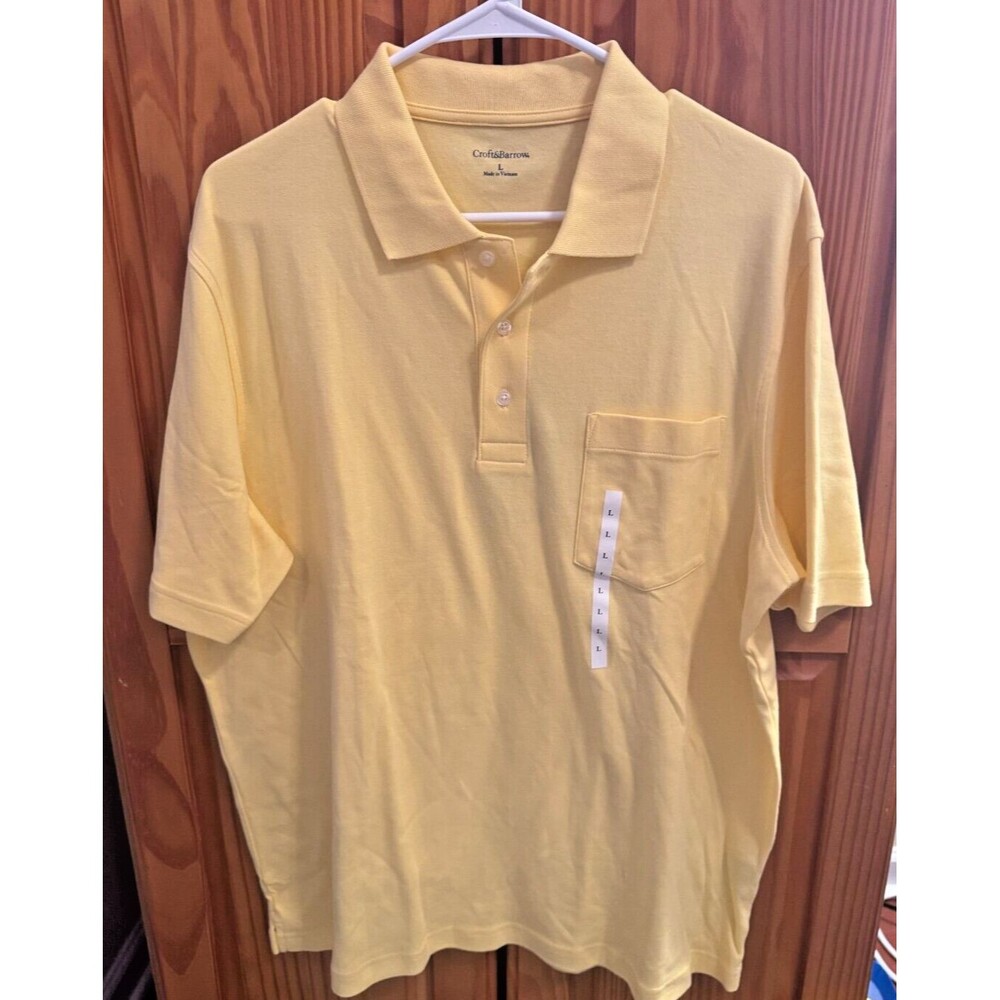 Croft & Barrow Mens Polo Shirt Sz. L Yellow Short Sleeves Easy Care Casual Work